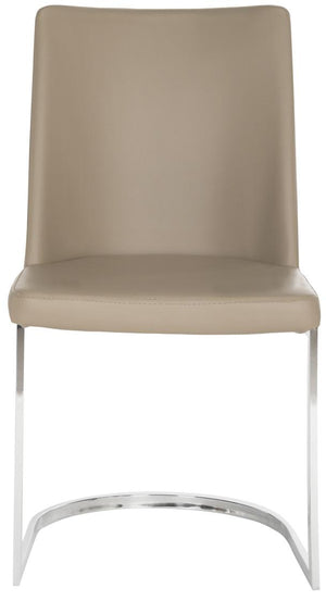 Safavieh - Set of 2 - Parkston Side Chair 18''H Leather Taupe Chrome Metal Stainless Steel PU FOX2013E-SET2 683726692959