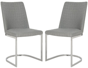 Safavieh - Set of 2 - Parkston Side Chair 18''H Linen Grey Chrome Metal Stainless Steel FOX2013G-SET2 683726693260