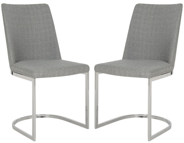 Safavieh - Set of 2 - Parkston Side Chair 18''H Linen Grey Chrome Metal Stainless Steel FOX2013G-SET2 683726693260