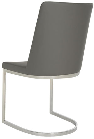 Safavieh - Set of 2 - Parkston Side Chair 18''H Leather Grey Chrome Metal Stainless Steel PU FOX2013H-SET2 683726693659