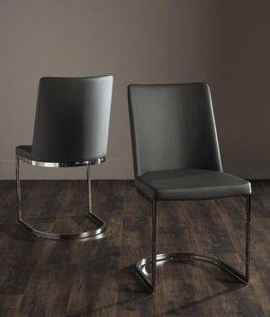 Safavieh - Set of 2 - Parkston Side Chair 18''H Leather Grey Chrome Metal Stainless Steel PU FOX2013H-SET2 683726693659