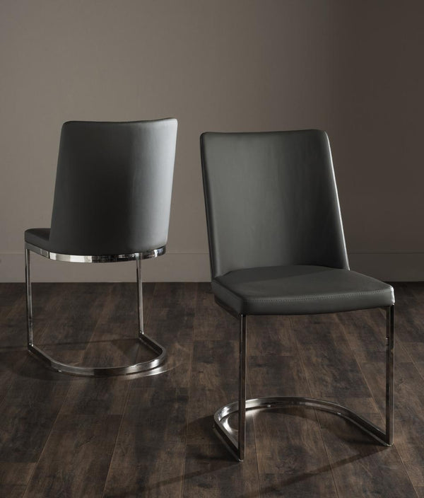 Safavieh - Set of 2 - Parkston Side Chair 18''H Leather Grey Chrome Metal Stainless Steel PU FOX2013H-SET2 683726693659