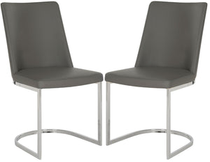 Safavieh - Set of 2 - Parkston Side Chair 18''H Leather Grey Chrome Metal Stainless Steel PU FOX2013H-SET2 683726693659