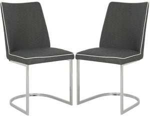 Safavieh - Set of 2 - Parkston Side Chair 18''H Linen Dark Grey White Chrome Metal Stainless Steel FOX2013J-SET2 683726731825