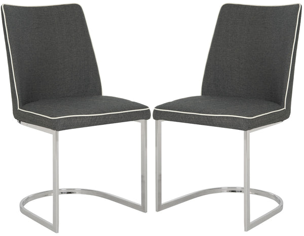 Safavieh - Set of 2 - Parkston Side Chair 18''H Linen Dark Grey White Chrome Metal Stainless Steel FOX2013J-SET2 683726731825