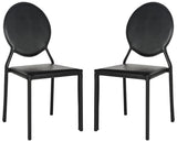 Safavieh - Set of 2 - Warner Side Chair 37''H Round Back Leather Black Metal Iron PVC FOX2018B-SET2 683726696384