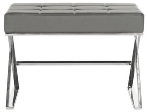 Safavieh Micha Ottoman Grey Chrome Metal Polished Stainless Steel PU FOX2022B 683726541349