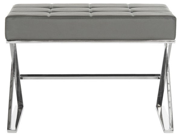 Safavieh Micha Ottoman Grey Chrome Metal Polished Stainless Steel PU FOX2022B 683726541349