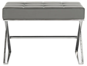 Safavieh Micha Ottoman Grey Chrome Metal Polished Stainless Steel PU FOX2022B 683726541349