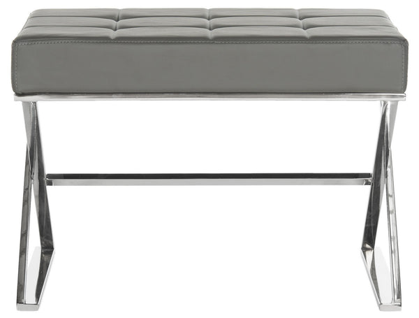 Safavieh Micha Ottoman Grey Chrome Metal Polished Stainless Steel PU FOX2022B 683726541349