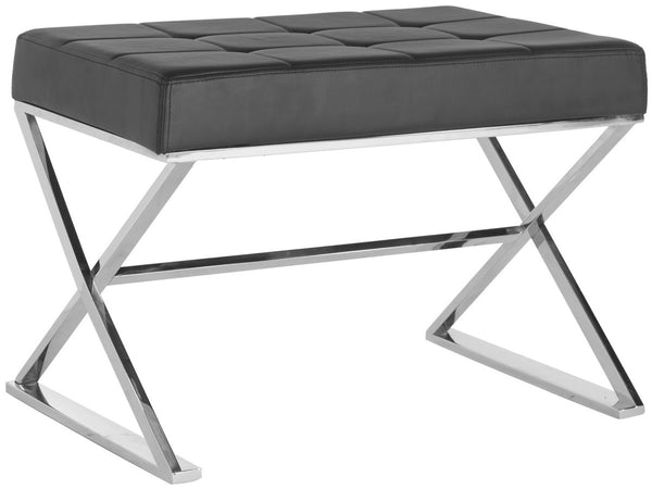 Safavieh Micha Ottoman Black Chrome Metal Polished Stainless Steel PU FOX2022D 683726541363