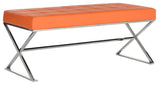 Safavieh Micha Bench Orange Chrome Metal Polished Stainless Steel PU FOX2023C 683726541417