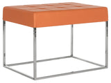 Safavieh Roitfeld Ottoman Orange Chrome Metal Polished Stainless Steel PU FOX2024C 683726541493