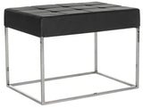 Safavieh Roitfeld Ottoman Black Chrome Metal Polished Stainless Steel PU FOX2024D 683726541547