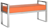 Safavieh Slade Bench Orange Chrome Metal Polished Stainless Steel PU FOX2026C 683726542117