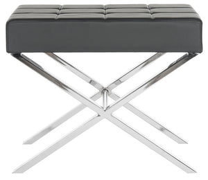 Safavieh Sienna Ottoman Black Chrome Metal Polished Stainless Steel PU FOX2028A 683726542797