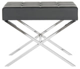 Safavieh Sienna Ottoman Black Chrome Metal Polished Stainless Steel PU FOX2028A 683726542797