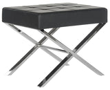 Safavieh Sienna Ottoman Black Chrome Metal Polished Stainless Steel PU FOX2028A 683726542797