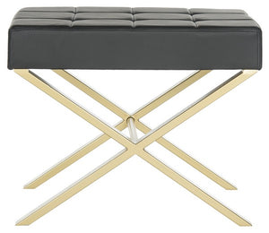 Safavieh Badgley Ottoman Black Gold Metal Polished Plywood Foam Stainless Steel PU FOX2029A 683726542889