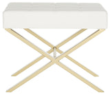 Safavieh Badgley Ottoman White Gold Metal Polished Plywood Foam Stainless Steel PU FOX2029B 683726542902