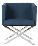 Safavieh Celine Chair Chrome Cross Leg Navy Metal Polished Stainless Steel Polyester FOX2033A 889048092174