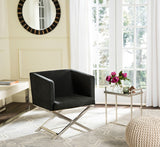 Safavieh Celine Chair Chrome Cross Leg Black Metal Polished Stainless Steel Polyester FOX2033B 889048092181