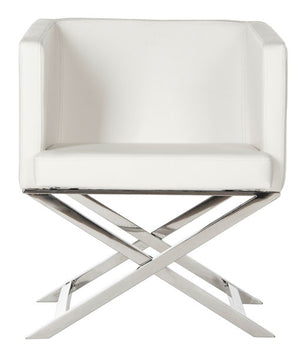 Safavieh Celine Chair Bonded Leather Chrome Cross Leg White Metal Polished Stainless Steel FOX2033C 889048092198