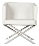 Safavieh Celine Chair Bonded Leather Chrome Cross Leg White Metal Polished Stainless Steel FOX2033C 889048092198