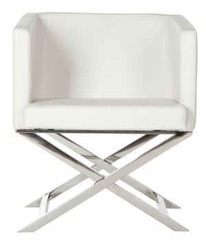 Safavieh Celine Chair Bonded Leather Chrome Cross Leg White Metal Polished Stainless Steel FOX2033C 889048092198