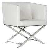 Safavieh Celine Chair Bonded Leather Chrome Cross Leg White Metal Polished Stainless Steel FOX2033C 889048092198