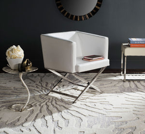 Safavieh Celine Chair Bonded Leather Chrome Cross Leg White Metal Polished Stainless Steel FOX2033C 889048092198