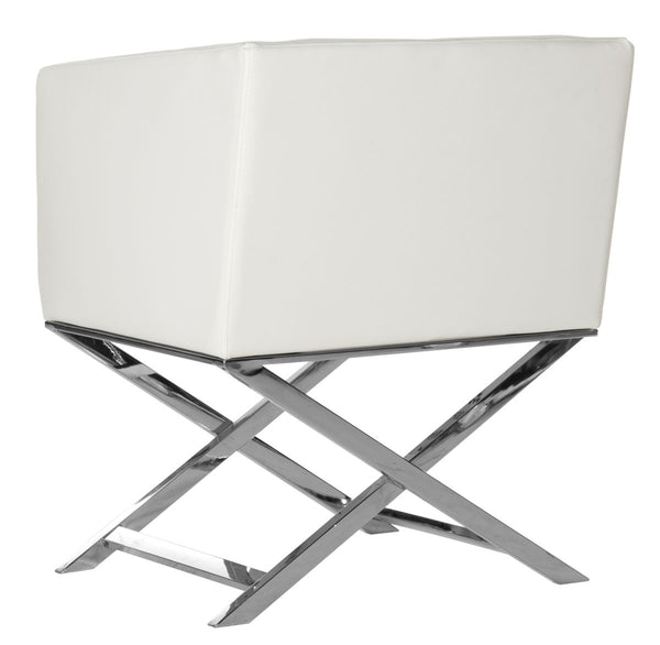 Safavieh Celine Chair Bonded Leather Chrome Cross Leg White Metal Polished Stainless Steel FOX2033C 889048092198