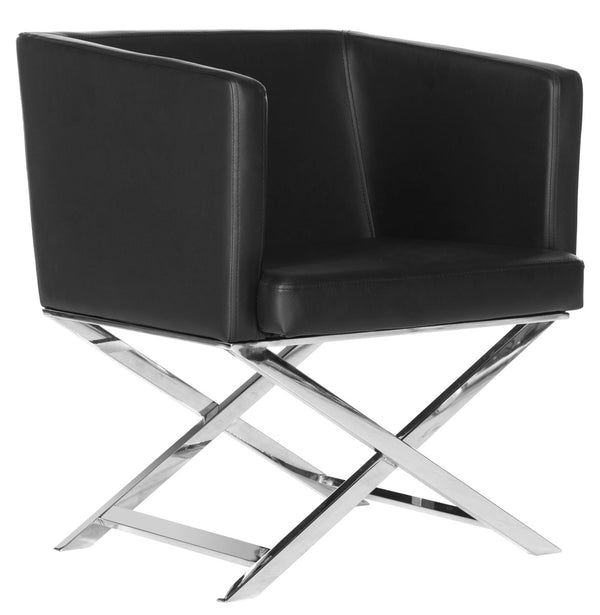 Safavieh Celine Chair Bonded Leather Chrome Cross Leg Black Metal Polished Stainless Steel FOX2033D 889048092204