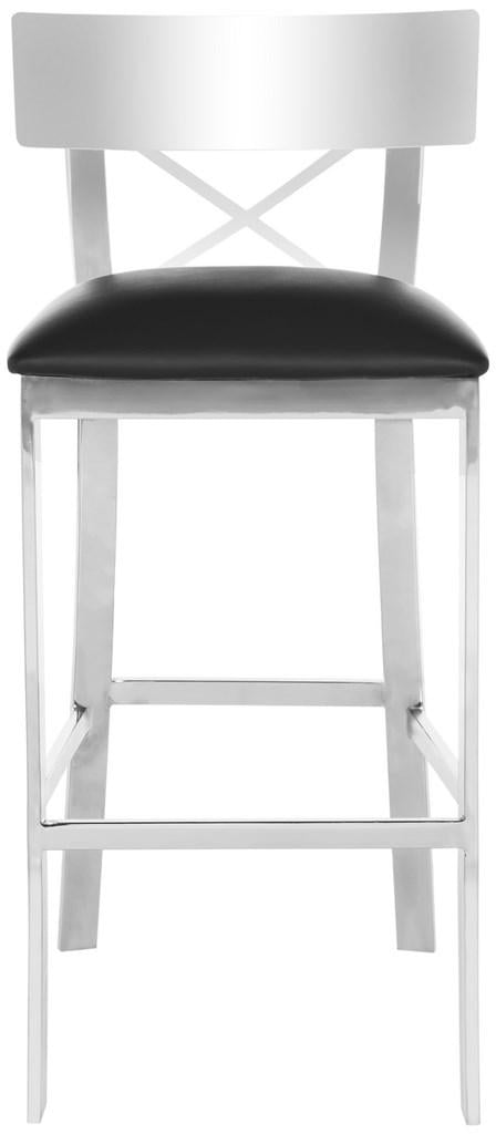 Safavieh Zoey Bar Stool 39''H Cross Back Black Chrome Metal Polished Plywood Foam Stainless Steel PU FOX2034A 889048172753