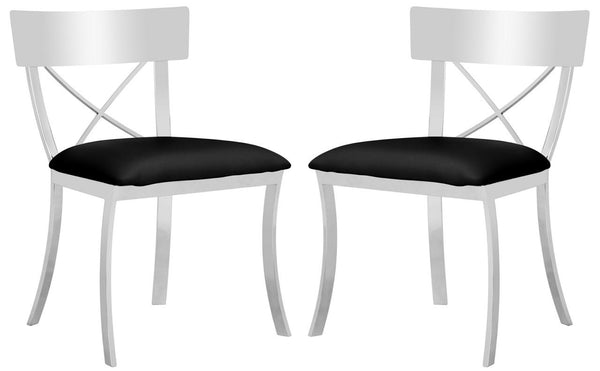 Safavieh - Set of 2 - Zoey Side Chair 19''H Black Chrome Metal Polished Stainless Steel PU FOX2036A-SET2 889048187511