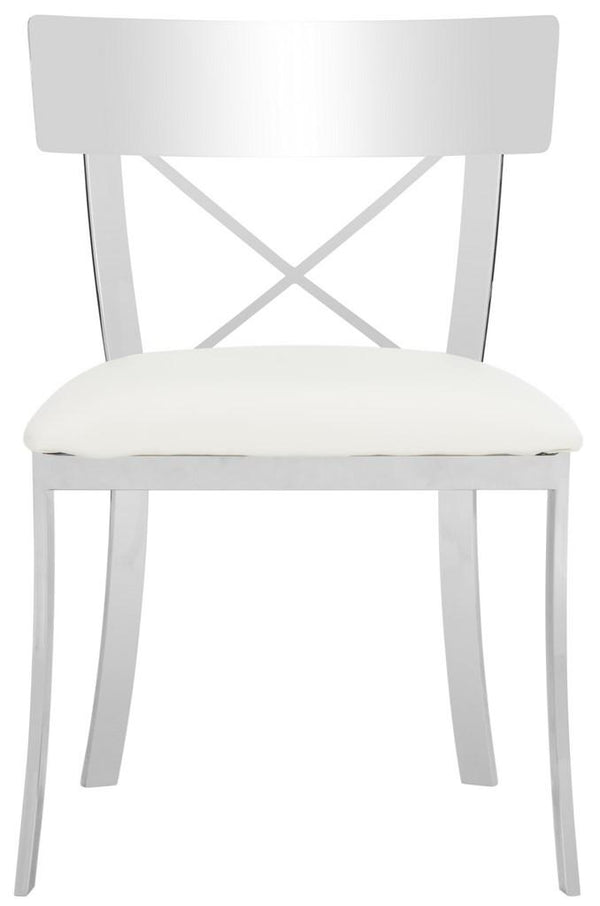 Safavieh - Set of 2 - Zoey Side Chair 19''H White Chrome Metal Polished Stainless Steel PU FOX2036B-SET2 889048187528