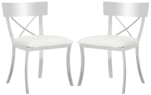 Safavieh - Set of 2 - Zoey Side Chair 19''H White Chrome Metal Polished Stainless Steel PU FOX2036B-SET2 889048187528