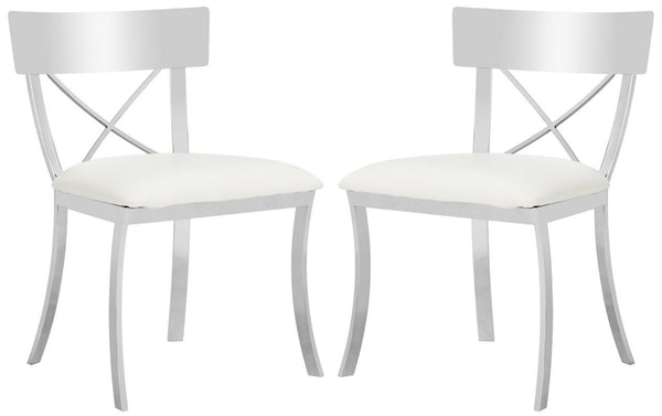 Safavieh - Set of 2 - Zoey Side Chair 19''H White Chrome Metal Polished Stainless Steel PU FOX2036B-SET2 889048187528