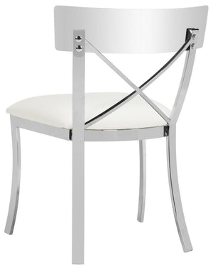 Safavieh - Set of 2 - Zoey Side Chair 19''H White Chrome Metal Polished Stainless Steel PU FOX2036B-SET2 889048187528