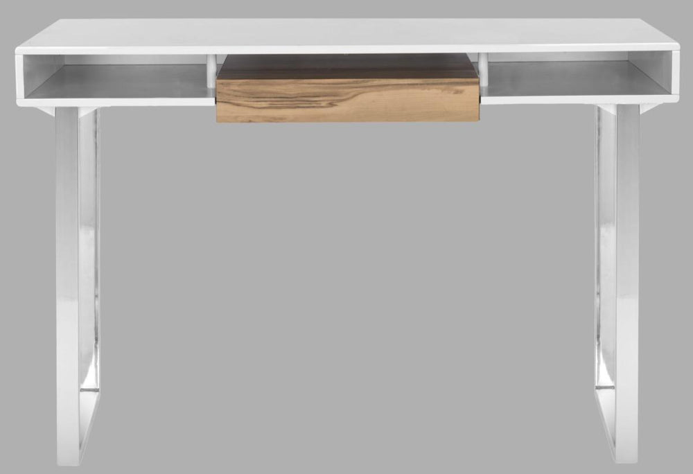 Safavieh Metropolitan Computer Desk Natural White Chrome Wood MDF Iron FOX2203A 683726491897