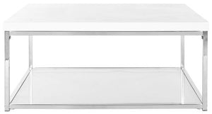 Safavieh Malone Coffee Table Chrome High Gloss White Wood MDF Iron FOX2214A 683726492085