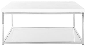 Safavieh Malone Coffee Table Chrome High Gloss White Wood MDF Iron FOX2214A 683726492085