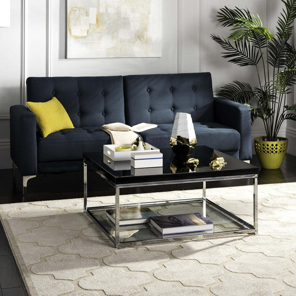 Safavieh Malone Coffee Table Chrome High Gloss Black Wood MDF Iron FOX2214B 889048187764
