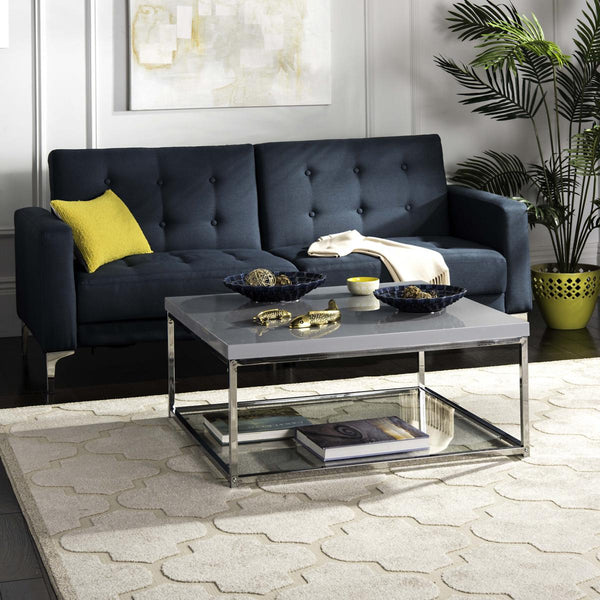 Safavieh Malone Coffee Table Chrome High Gloss Grey Wood MDF Iron FOX2214C 889048187771