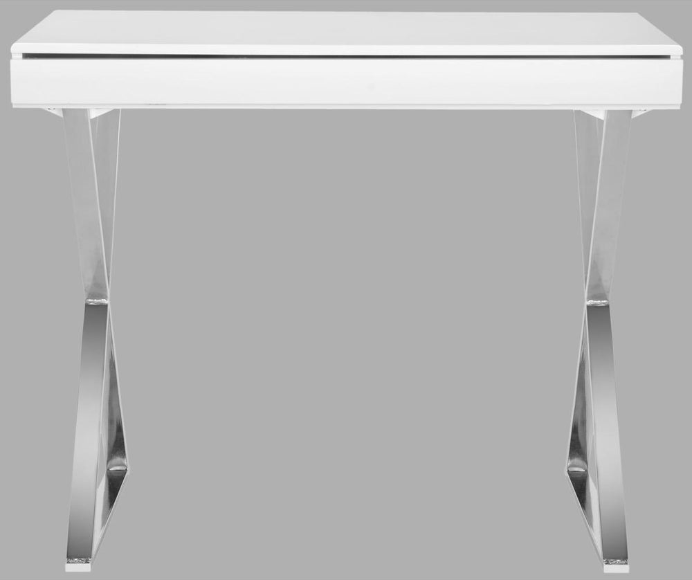 Safavieh Gordon Desk White Chrome Wood MDF Iron FOX2217A 683726492122