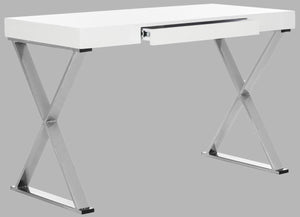 Safavieh Paley Desk 47''W One Drawer White Chrome Wood MDF Iron FOX2223A 889048199927