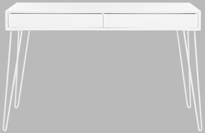 Safavieh Cade Desk Mid Century Retro Two Drawer White Wood MDF Iron FOX2225A 889048199941