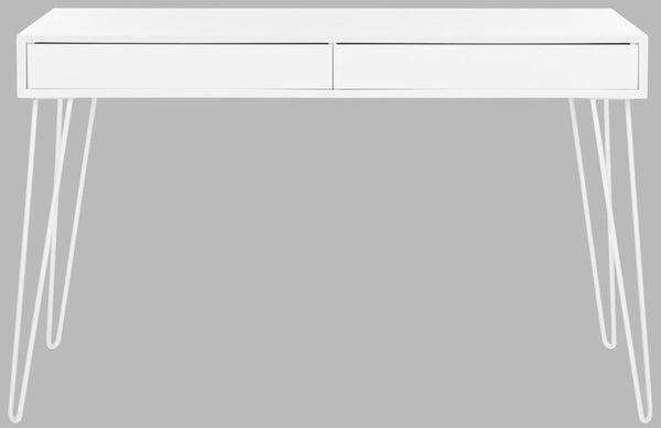 Safavieh Cade Desk Mid Century Retro Two Drawer White Wood MDF Iron FOX2225A 889048199941