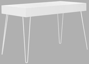 Safavieh Cade Desk Mid Century Retro Two Drawer White Wood MDF Iron FOX2225A 889048199941