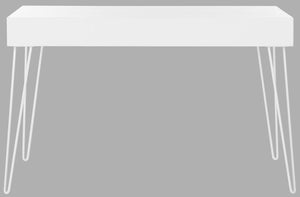 Safavieh Cade Desk Mid Century Retro Two Drawer White Wood MDF Iron FOX2225A 889048199941